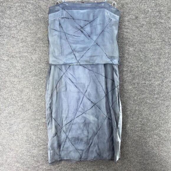 Express Skirt Suit Women 9/10 Blue Rhinestone Zipper Sleeveless Silk Lined - Picture 4 of 12